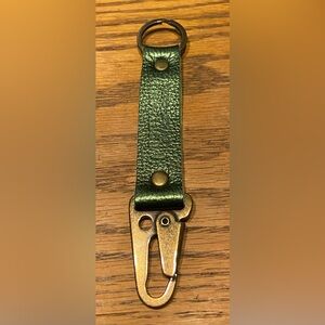 Metallic Greench Long Leather Keychain with Gold Clip - Brand new